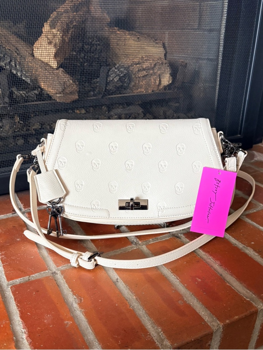 NWT Betsy Johnson “Marci" Skull Flap Over Crossbody Bag Ivory Color